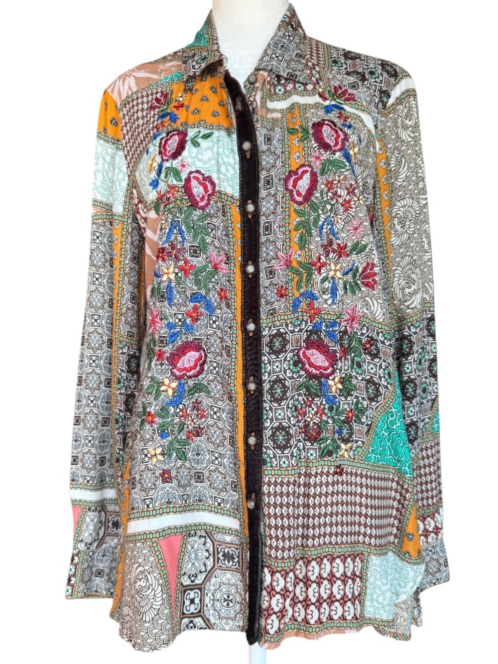Aratta Silent Journey Button Down Shirt Blouse Sz S